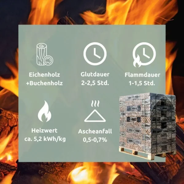 Pini Kay Eichenbriketts 100% ohne Zusätze 960 kg pro Palette von holz4home® – Image 2